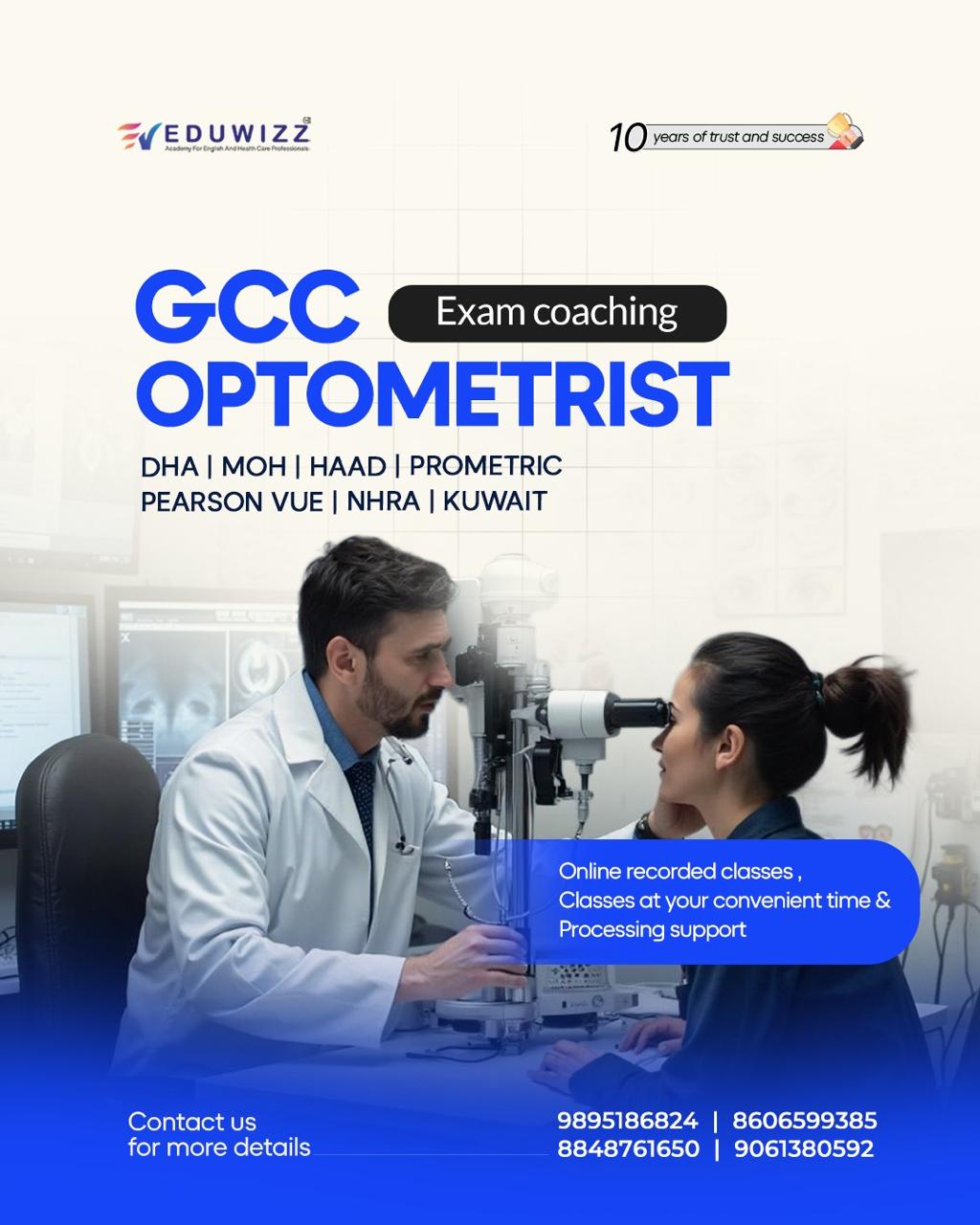 GCC optometrist exam coaching for DHA, MOH, HAAD, Prometric, Pearson VUE, NHRA and Kuwait