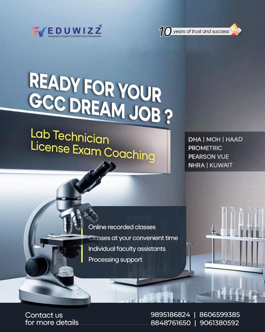 Lab technician GCC licence exam coaching for DHA, MOH, HAAD, Prometric, Pearson VUE, NHRA and Kuwait